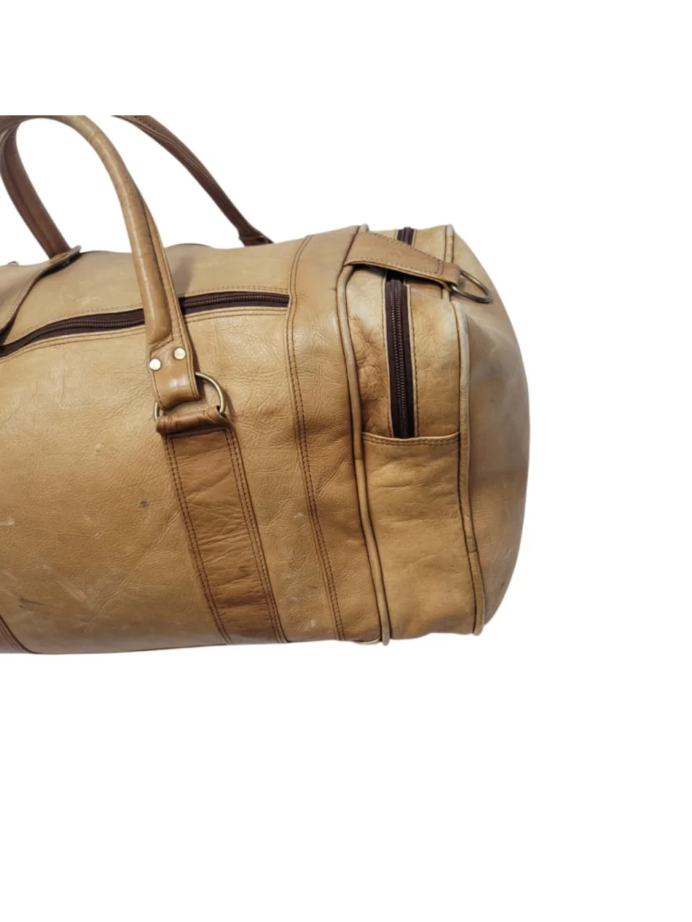 YURY Bags Brown Genuine Leather Double-Handle Adult Unisex Duffle Bag Vintage